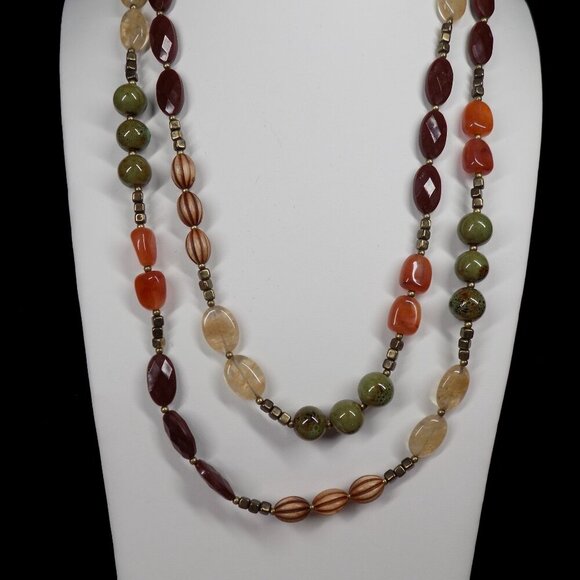 Premier Designs 54" Long Necklace Bronze Multi-color Stones Beads Mango Madness - Picture 2 of 8